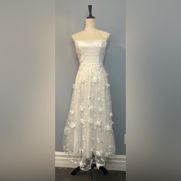 Selfie Leslie | Dresses | Floating By Pleated Neckline Mesh Midi Dress  Embellished White | Poshmark